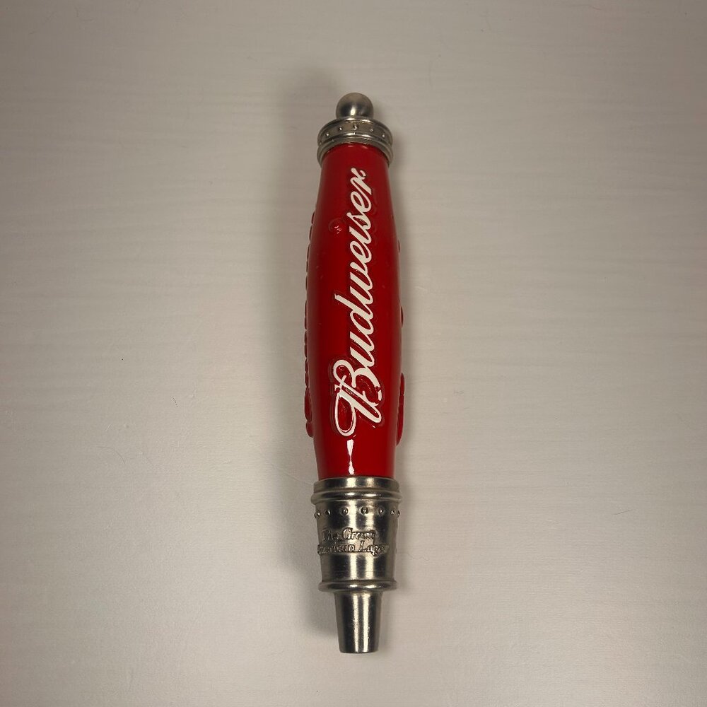 Vintage Red Budweiser Beer Tap Handle Great American Lager 12"